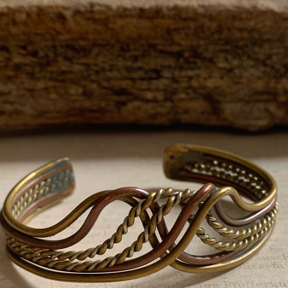 Artesian Tricolor Metal Bracelet Copper Brass Silver Wire Bohemian Boho Gypsy - Picture 8 of 9